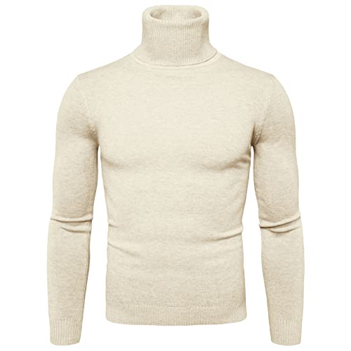 Vekewsap Camiseta de cuello alto para hombre, corte ajustado, cuello alto, manga larga, jersey de punto, jersey cálido, jersey de punto, monocolor, sudadera interior elástica, jersey de invierno, Wh2