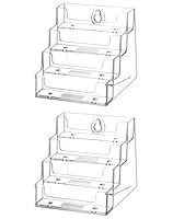 QWORK® 2 Stück Acryl Visitenkartenhalter mit 4 Fächern, Großem Fassungsvermögen und Transparentem Visitenkartenständer für Büro, Einzelhandel und Schreibtischaufbewahrung