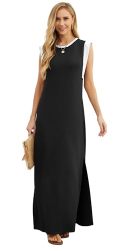 image for GRECERELLE Womens Summer Casual Crew Neck Split Beach Long Maxi Dress 