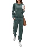 Ekouaer Womens Pajamas Sets Velvet Long Sleeve Jogger Pjs Soft Sleepwear 2 Piece Lounge Sets Casual Tracksuits Gray L