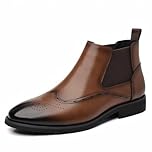 Pradize Men’s Brown PU Leather Chelsea Boots With Brogue Detailing And Low Heel (Dark brown, 44=UK-10)