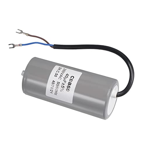 YOKIVE CBB60 Run Capacitor, 250V AC 40uF 50/60Hz with 2 Wires Round Run Capacitor, Low Loss, Great for Washing Machines Motor (Gray, 110x50mm)
