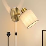 Winverty Gold Plug in Wall Light with Switch, Dimmable Vintage Wall Lamp with Fabric Shade 350° Rotatable, E27 Bedside Wall Sconce Lights for Bedroom Living Room