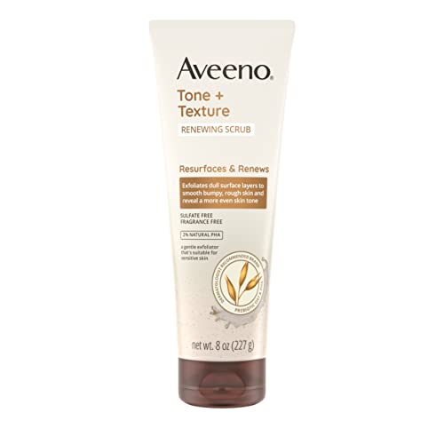 Aveeno Tone + Texture Renewing Body Scrub, Exfoliating Body Wash To Reveal Smoother Skin And A More Even Skin Tone, Prebiotic Oat Formula For Sensitive Skin, Fragrance-Free, 8 Oz #TOP1