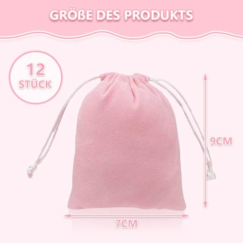 Dreamil Samtbeutel 12 Stück Samt Schmuckbeutel,7x9 cm Mit Kordelzug Samtbeutel,Geschenk Tasche,für Schmuck Ringe Hochzeit Party(Rosa)