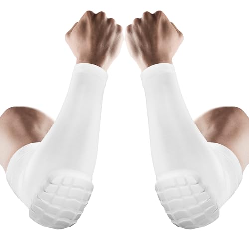 AceList 2PCS Elbow Pads with Padded Compression Shield Shape Arm Sleeves for Protection - Suitable for Basketball, Volleyball, Football, and More - Ideal for Adults, Youth, Girls, Men Women (White L)
