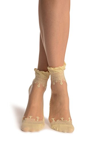 LissKiss Beige Versalles Lace On Invisible Mesh Ankle High Socks - Socks