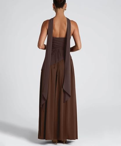 Women Strapless Patchwork Maxi Dress Sexy High Slit Tube Top Party Club with Scarf Long Prom Wedding Guest Dresses3