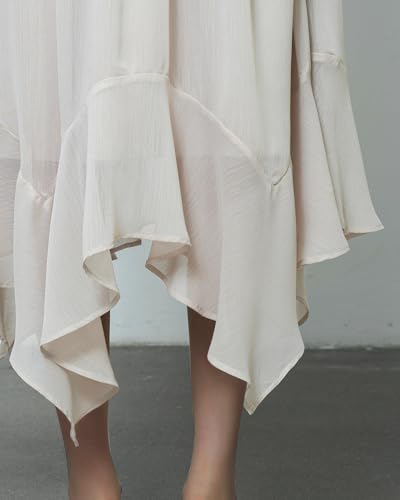 Women's Lightweight Chiffon Midi Skirt with Handkerchief Hem - Elastic Waist Flowy A-Line Skirt2