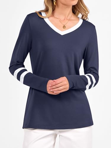 ANRABESS Womens Long Sleeve Shirts V Neck Color Block Basic Tshirt 2025 Fall Casual Striped Tee Tunics Tops Trendy Outfits3