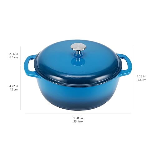 Amazon Basics Cast Iron Dutch Oven Pot with Lid, Enameled, Round, Dual Handles, Heavy-Duty, Medium, 6-Quart, Blue