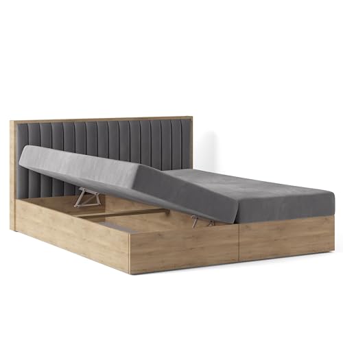 Imebel Boxspringbett 200x200 mit Bettkasten - Bett mit Matratze der Härte H4 und 2 Bettkästen - Bequemes Schlafzimmerbett - Elegantes Doppelbett für das Schlafzimmer mit großen Behältern – Bild 4