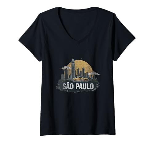 Mujer Retro São Paulo Paisaje Vintage Recuerdo Camiseta Cuello V
