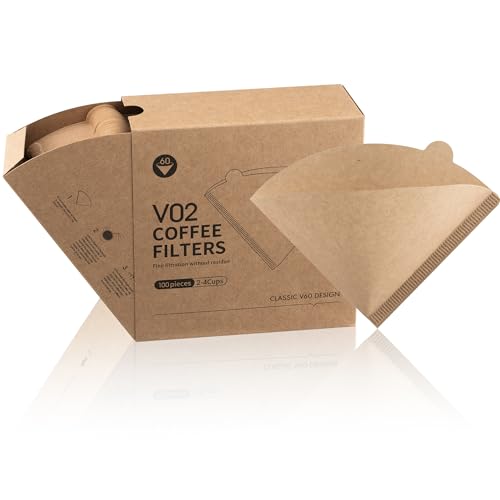 V02 Coffee Filters, 100 Count, Unbleached Natural Paper, Cone Shape for Pour Over Coffee, Fits V60 02 Drippers, 2–4 Cup, Boxed Storage Design