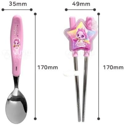 Teenieping Character Dinnerware Set with Case, Cutlery Set, Fork, Spoon, Tableware, Training Chopsticks for Beginners with Silicone Rings (Auroraping)