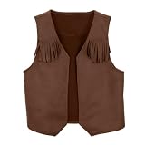 Cowboy Kostüm Kinder, Kindertrachtenmode Junge Stehkragen Weste Mit Knöpfen Bayrisches Einfarbig Kinderweste Oktoberfest Ärmellose Trachtenwesten Mädchen Fransen Jacke Für Oktoberfest Karneval