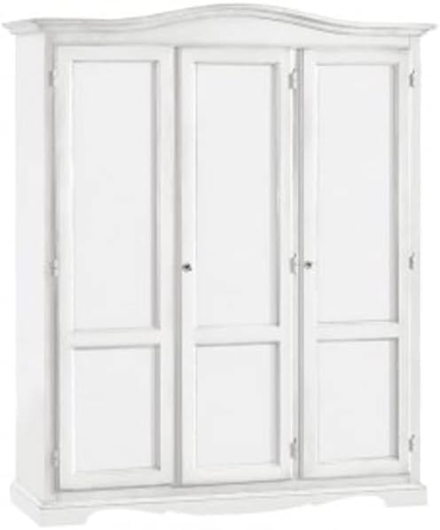 Marca. Design Armario Ropero Grande de Madera Blanco, Barra, Estantes y 3 Puertas - Dormitorio 158x56x197H cm, Modelo Sombrero Redondo - Made in Italy