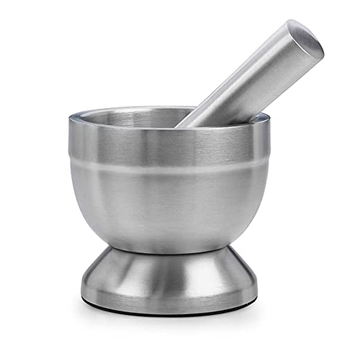 Get Popular Offer Pill Crusher - 304 Food Grade Stainless Steel Mortar and Pestle Medicine Grinder Set - Non-Slip Splitter to Easily Crush Medicine Pills Tablets Vitamins to Fine Powder for Adults, Seniors, Dogs, Pets