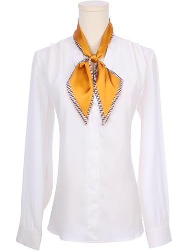 Women Houndstooth Skinny Long Scarves, Satin Silky Ribbon Hair Band Neckerchief Neck Scarf2