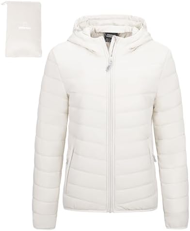 Outdoor Ventures Damen Steppjacke mit Kapuze Packbare Warme Pufferjacke | Leicht, 3 Taschen, Maschinenwäsche, Gefüttert, Wasserabweisend, Winddicht, Übergangsjacke, für Reisen Wand