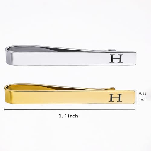 Image of GWD Stainless Steel Tie Clips for Men Personalized Initial Tie Bar Set | 2 Pcs Classic Letter Tie Clips for Men, Silver and 14K Gold Plated Tone