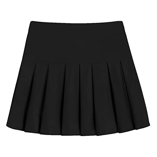 Arshiner Jupe Fille Jupe de Tennis Noire Jupe de Sport Taille Haute pour Enfants avec Poches Pantalon Intérieur Jupes de Golf Uniforme Scolaire Jupe Plissée...