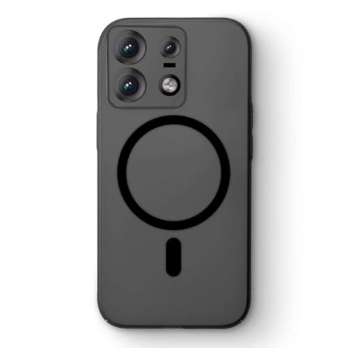 Image of Frosted Magnetic Back Cover for Moto Edgee 50 Pro Semi Transparent Slim Matte Case, Shockproof, Wireless Charging Compatible, Anti Yellow [Black]