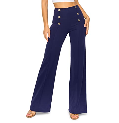Cemi Ceri Women's High Waist Dress Pants w/Button Decorate, Size Medium/Color Navy