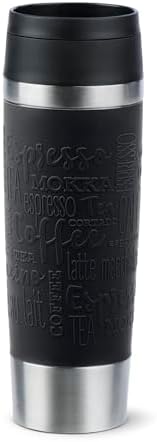 Emsa N20220 Travel Mug Classic Isolierbecher 0,5 Liter, neuer Komfort-Schraubverschluss, Edelstahl, 6h heiß und 12h kühl, 100% dicht, spülmaschinenfest, 360°-Trinköffnung, Schwarz