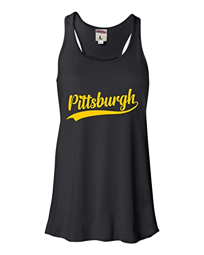 Go All Out Large Black Women Flowy City of Pittsburgh Pennsylvania Pride Fashion Script Sleeveless Tank Top T-Shirt
