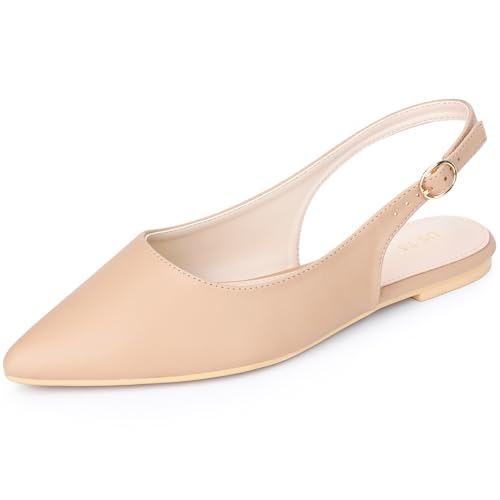 Allegra K Women's Pointed Toe Pumps Slingback Buckle Flat Pumps Nude 4 UK/Label Size 6 US