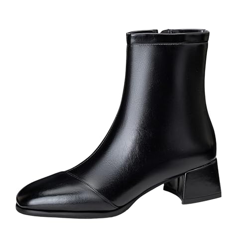 Bottes de cheville pour femme avec talon bloc moyen stable et bout rond large