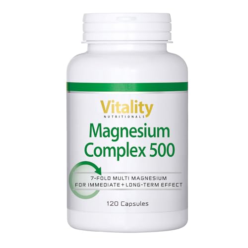 Magnesium 500 Komplex aus 7 verschiedenen Magnesiumverbindungen Citrat, Glycinat, Taurat, Gluconat, Oxid, Ascorbat, Malat (120 Kapseln) Magnesium Hochdosiert Vitality Nutritionals by VitaminExpress