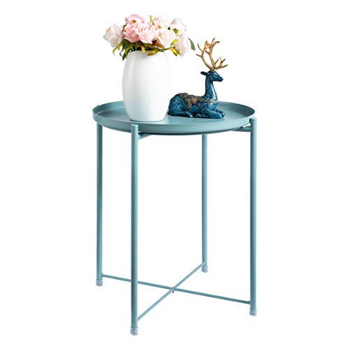 HollyHOME Tray Metal End Table, Sofa Table Small Round Side Tables, Anti-Rust