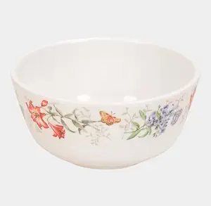 White Mealamine Cereal Bowls Set of 6 Katori Set for Dal, Curry, Vegetable, Sabji with Floral Print Dia 10 cm