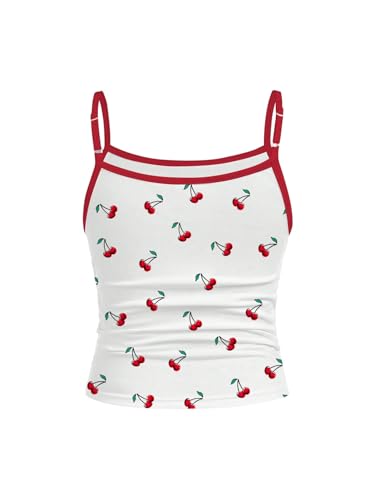 SweatyRocks Girl's Cherry Spaghetti Strap Camisole Cami Sleeveless Scoop Neck Cute Tank Top