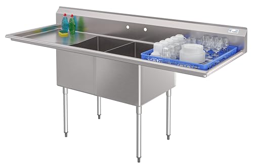Image of KoolMore 84 in. 18-Gauge 2-Compartment Commercial Sink with Backsplash and 24 in. Dual Drainboards, Bowl dimensions 18 inchx24 inchx14 inch in Stainless-Steel (KM-SB182414-24B3)