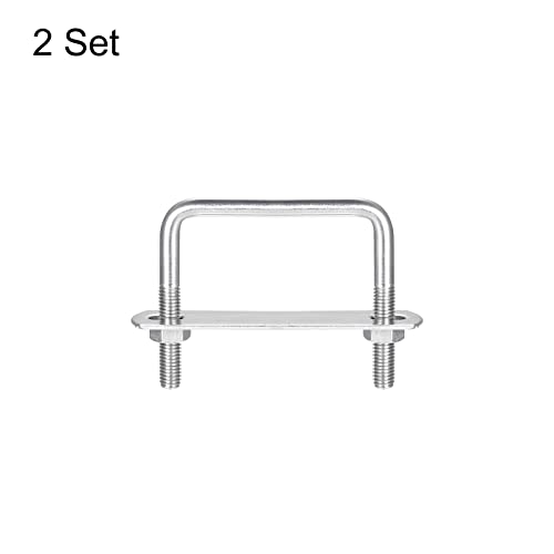 Image of uxcell Square U-Bolts, 2 Sets 67mm(2.64 inch) Inner Width 65mm Length M8 304 Stainless Steel U Clamp Bolt with Nuts and Plates, for Boat Trailer