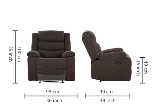 Image of Urban living - Illinois Single Seater Fabric Manual Recliner | 1 Seater Sofa | Single Sofa Recliner | 1 Seater Chair Sofa | 1 Year Warranty | Dark Brown