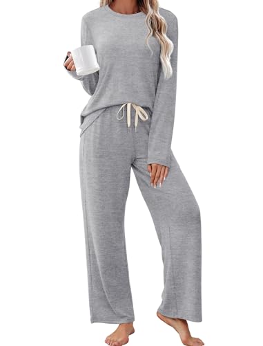 Sampeel Lounge Sets for Women Two Piece Soft Pajamas Sets Sweater Pjs Nightwear Matching Sets Clothing Comfy Winter Clothes Outfits 2025 Postpartum Grey 2XL