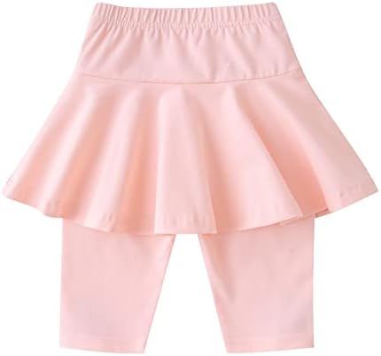 FOUTTUE Girls Baby Summer Leggings Skirt Outside Wear Capri Pants Solid Color Pleated Waist Elastic for 0 (Pink, 1-2 Years)