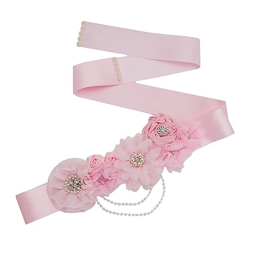 Delicate Shining Bridal Waistband Belt with Rhinestone Flower Pearl Design for Wedding Dress Maternity Sash Party Accessory Pink