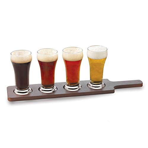 Libbey Craft Brews 4-piece Beer Flight Glass Set with Wooden Carrier
