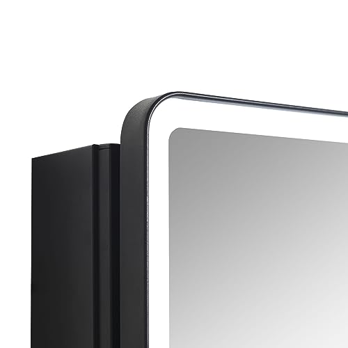 Lighted Bathroom Medicine Cabinet with Round Corner Framed Mirror Door 30 x 25.6 inch, Recessed or Surface Mount, with Adjustable Glass Shelves - Image 8