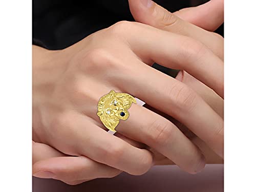 Image of Rylos Lion Head Ring Color Stones Eyes & Diamond Mouth - Fun Designer Rings in Sizes 8-13 in Yellow Gold Plated Silver