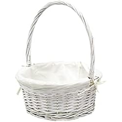 Canastilla Tela Blanca.Cesta de Mimbre de Color Blanco. Cesta para comuniones. Cesta para bautizos. Cesta para Flores. Cesta decoración y almacenaje 30 * 30 * 37