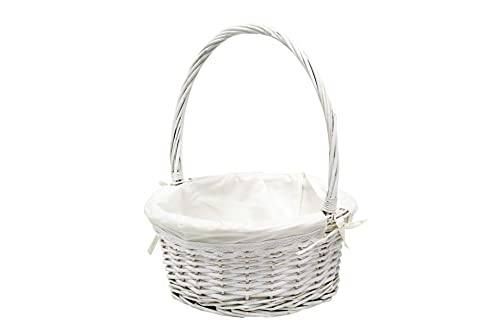 Canastilla Tela Blanca.Cesta de Mimbre de Color Blanco. Cesta para comuniones. Cesta para bautizos....