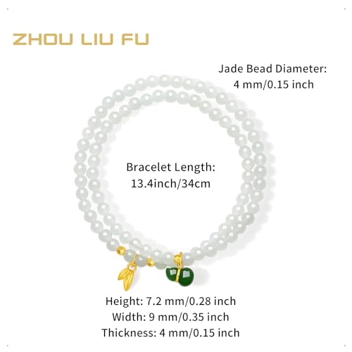 Healing Jade Beaded Bracelets 24K Solid Gold Green Jade Gourd Bracelet Real Gold Bead Leaf Hetian White Jade Nephrite Double Stretch Bracelet for Women Mom Daughter 13.39"/34cm Y19143092