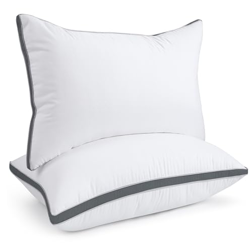 Image of viewstar Pillows Queen Size Set of 2, Firm Support Bedding, Dark Grey | Down Alternative, Gusseted, Hotel Quality, Fluffy Plump Filling, Oeko-Tex Certified, Machine Washable, for Side Sleepers