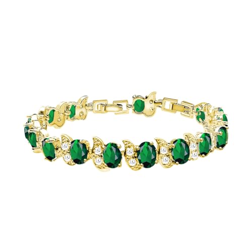Image of LMXXVJ Fashion Tennis Bracelet Created Emerald White Gold Plated Charm Bracelet Gifts Jewelry for Women
